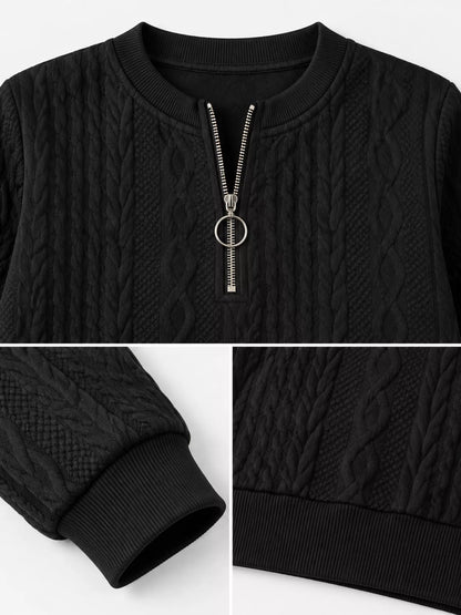 Full Size Quarter-Zip Cable Knit Sweatshirt Plus Size