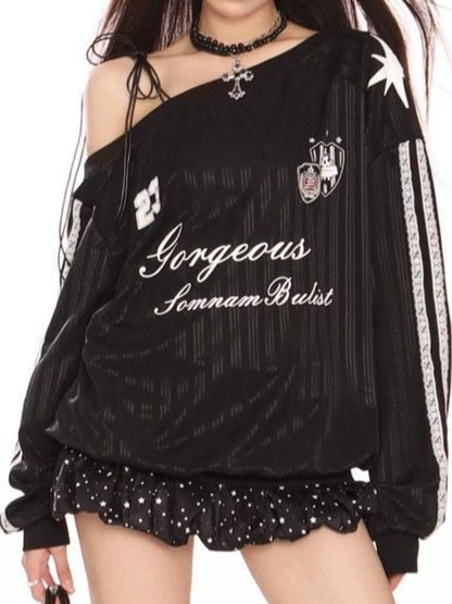 One Shoulder Graphic Sweatshirt