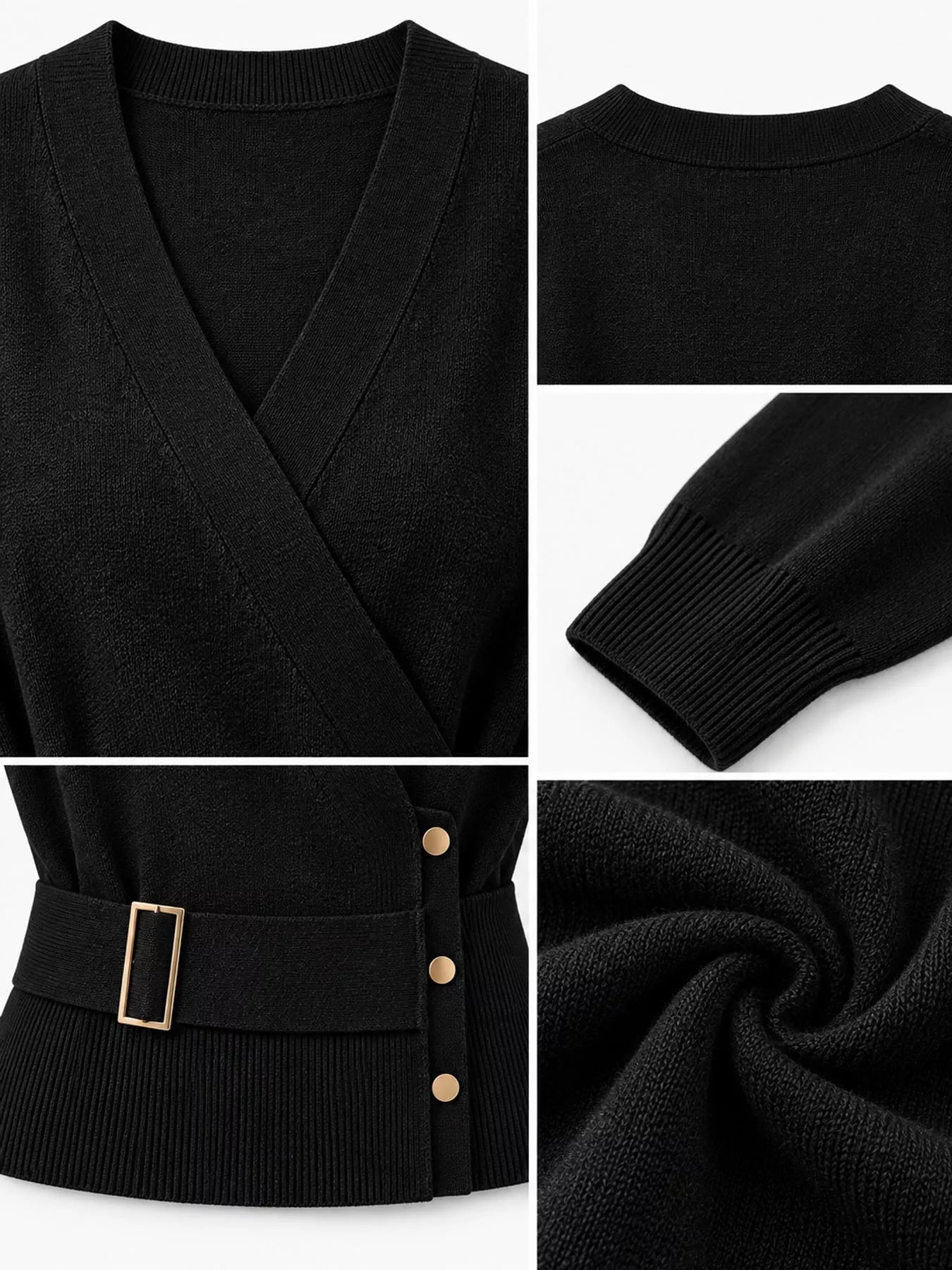 Surplice Elastic Waist Long Sleeve Knit Top