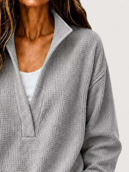 Full Size Waffle Knit Dropped Shoulder Sweatshirt Plus Size