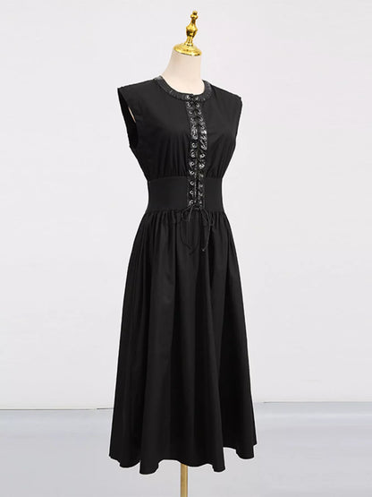 Lace-Up Corset Sleeveless Midi Dress