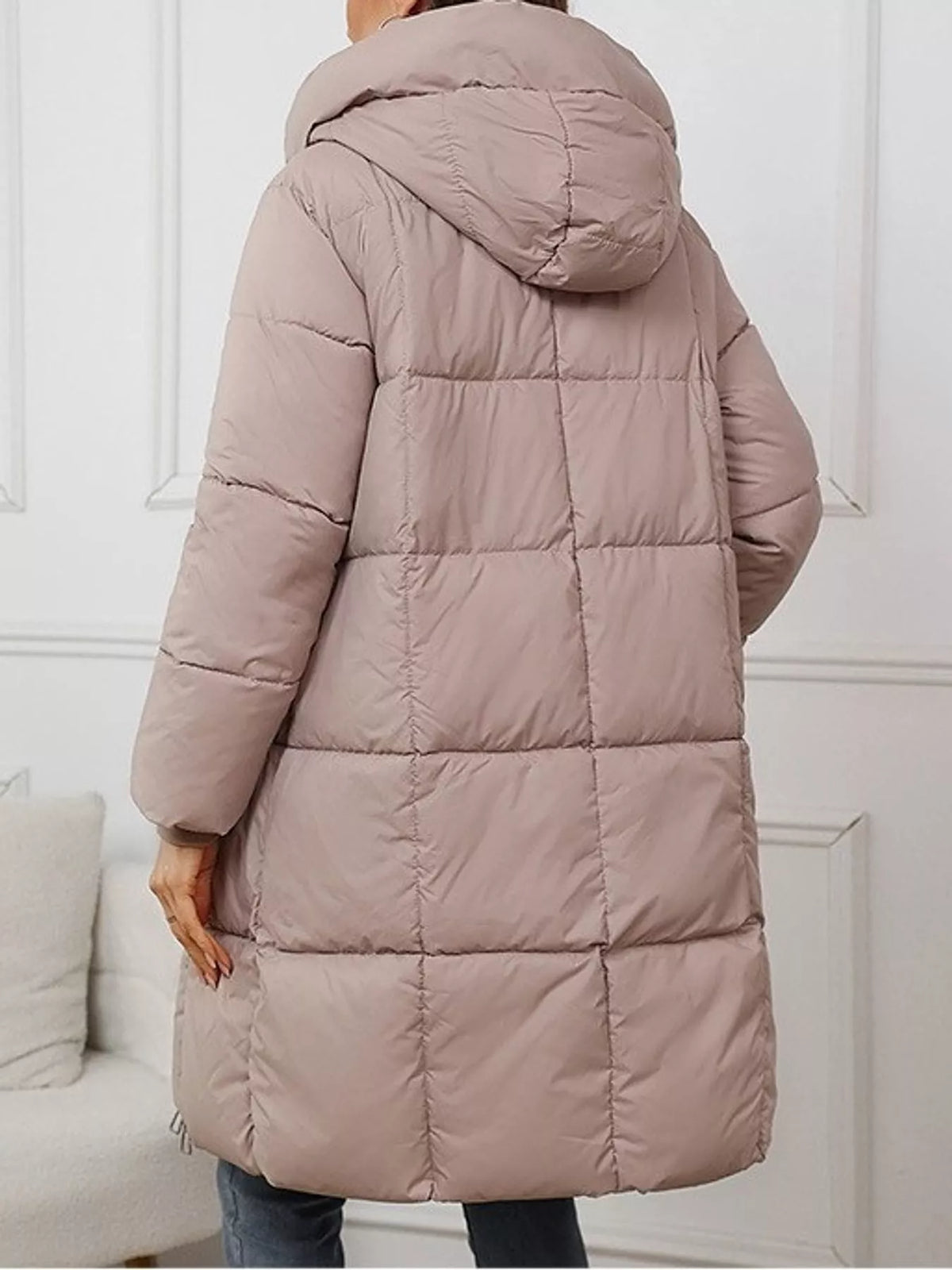 Full Size Zip Up Hooded Longline Puffer Outerwear Plus Size