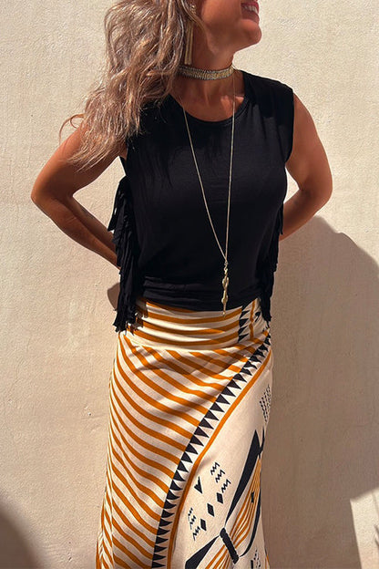 Solid Sleeveless Tassel Tank Top Black