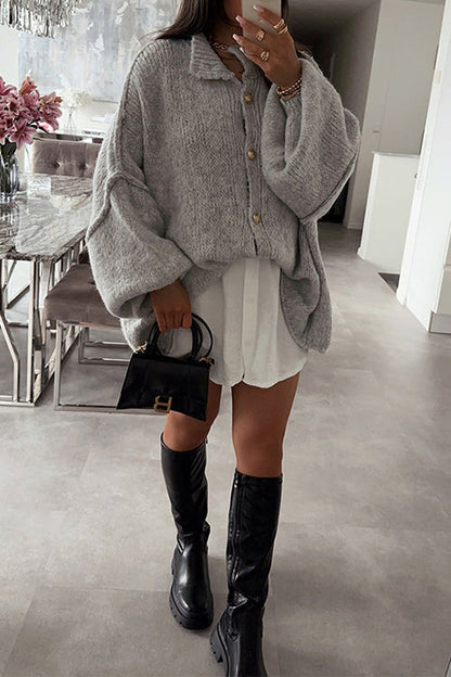 Drop Shoulder Button Up Slouchy Sweater Cardigan