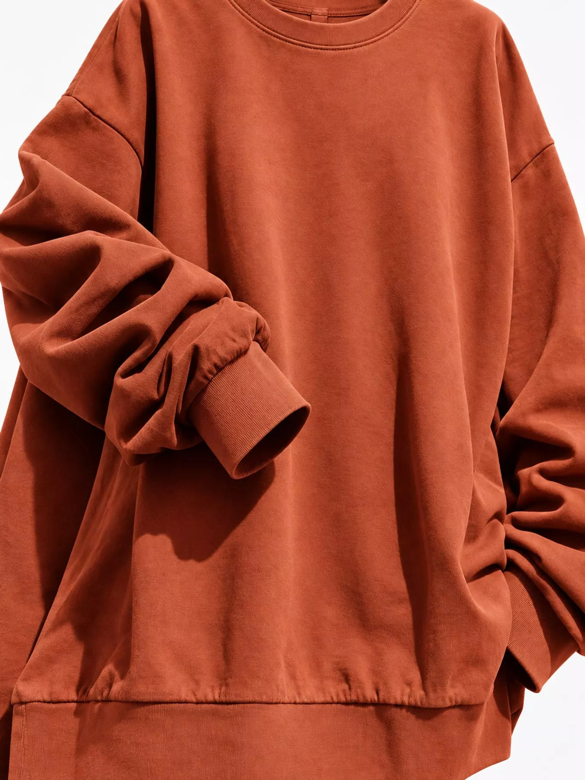 Full Size Solid Color Crew Neck Sweatshirt Plus Size
