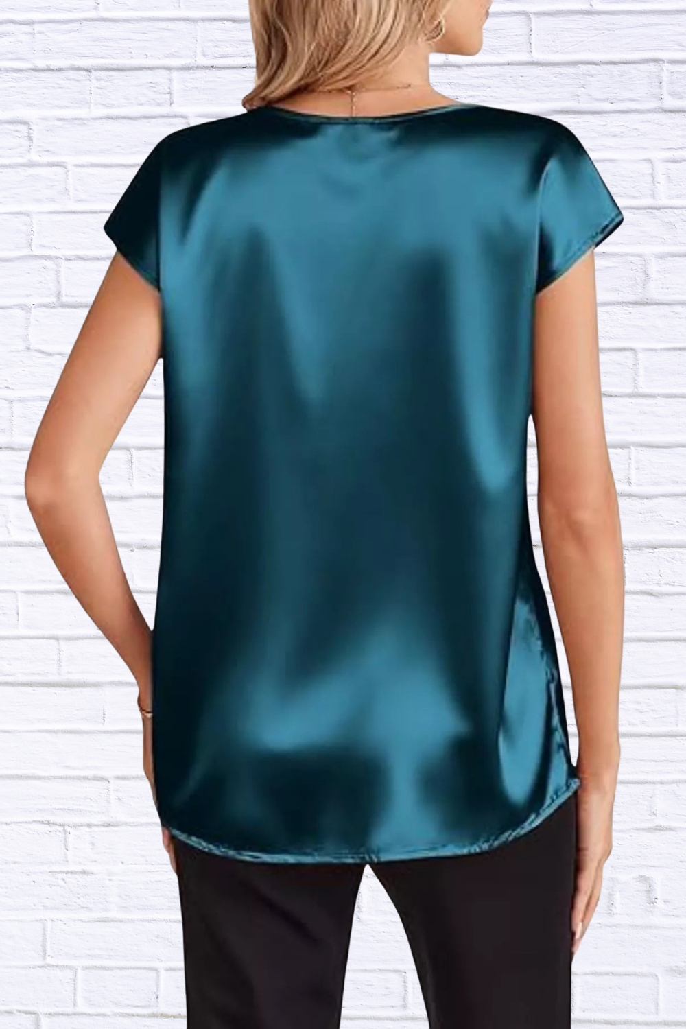 Satin V-Neck Short Sleeve Blouse