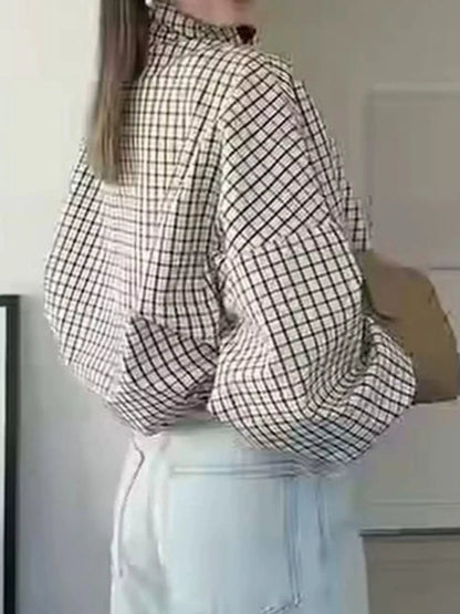 Contrast Lapel Plaid Casual Jacket