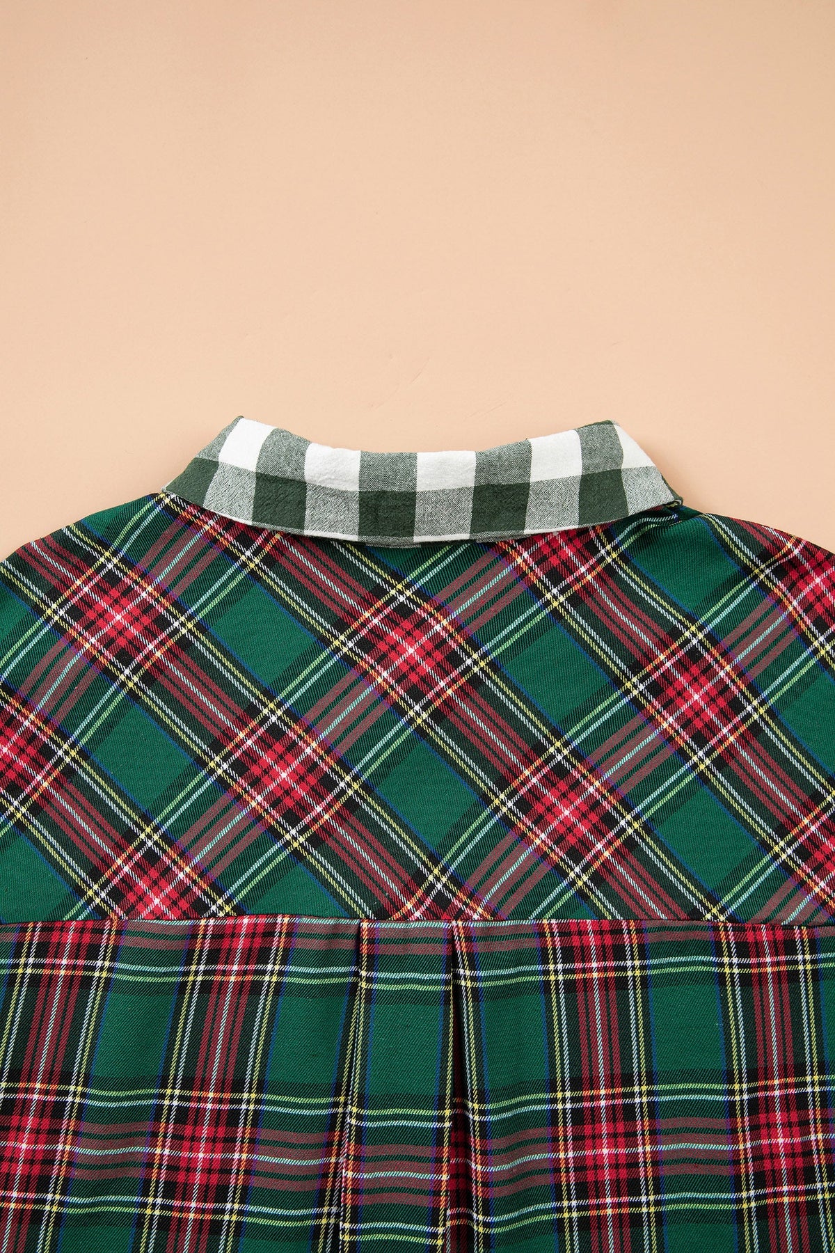 Green Plaid Long Sleeve Shift Plus Size Shirt