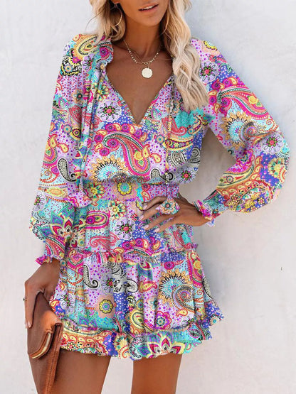 Tie Neck Lantern Sleeve Dress
