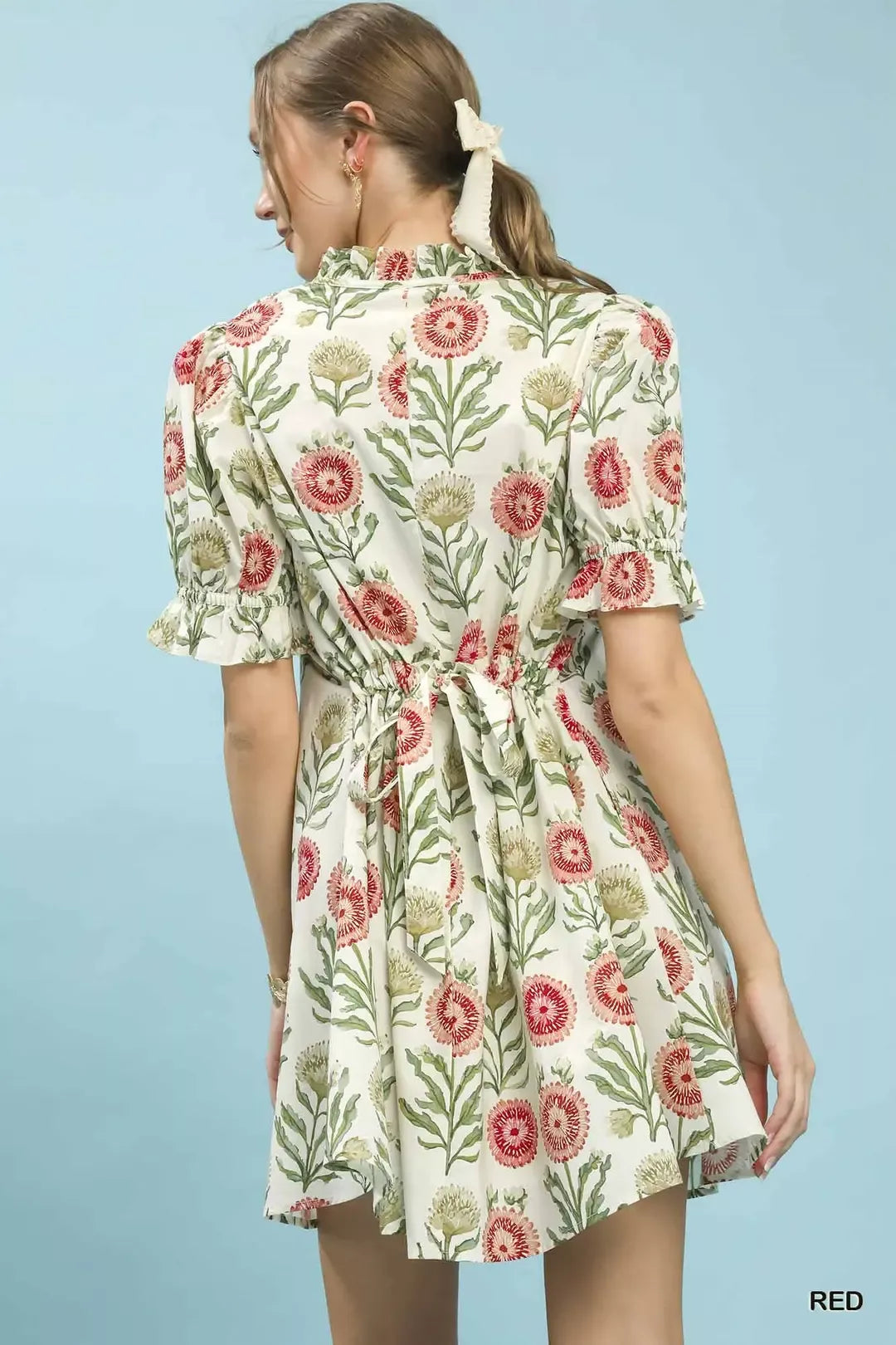 Umgee Floral Puff Sleeve Babydoll Dress with Side Pockets