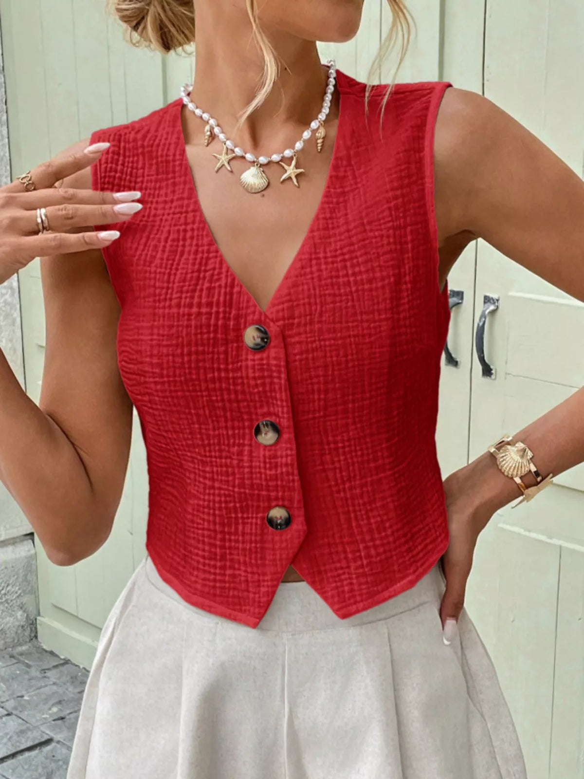 Textured Button-Front Vest