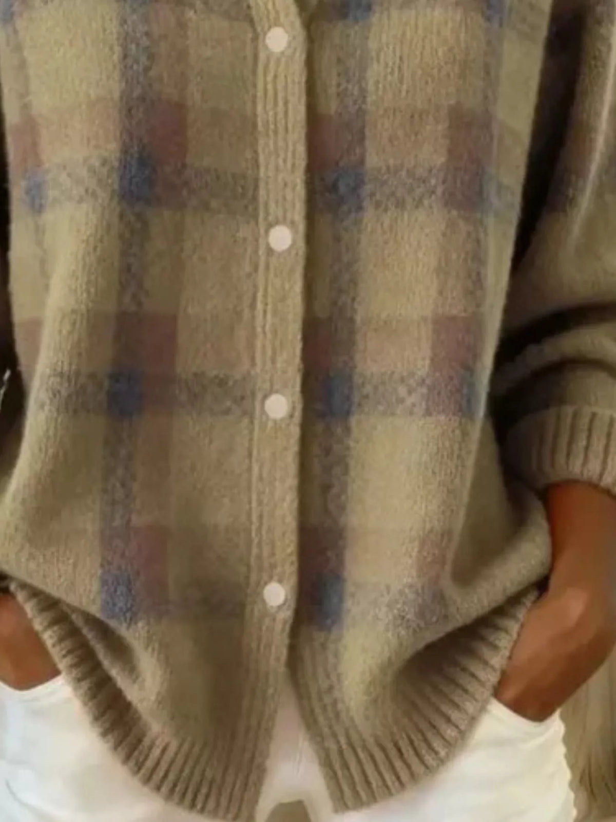 Full Size Plaid Button-Down Knit Cardigan Plus Size