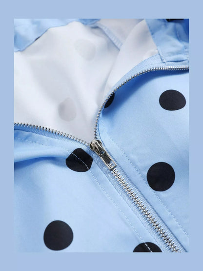 Polka Dot Zip Up Hooded Jacket