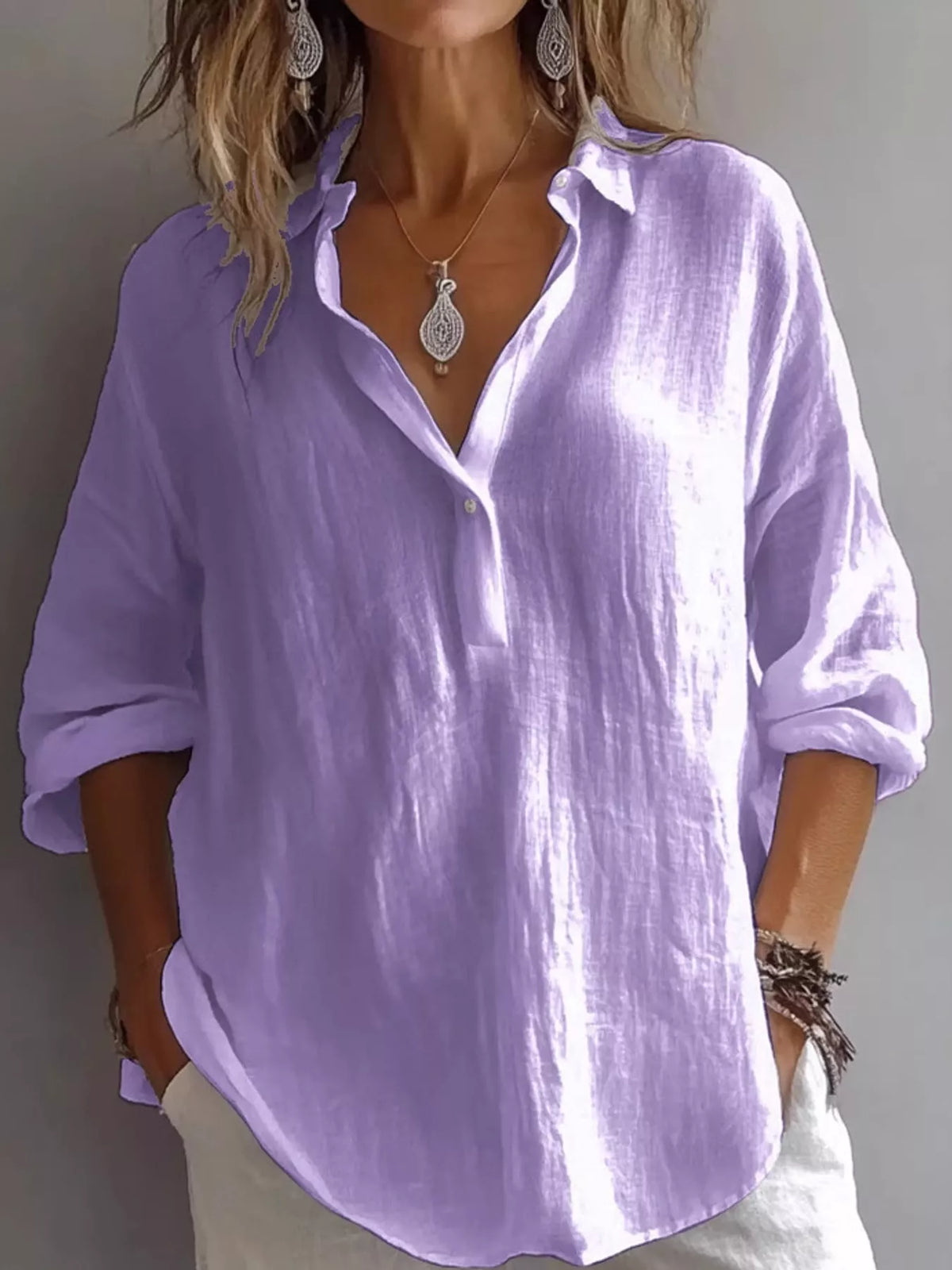 Collared Neck Long Sleeve Blouse