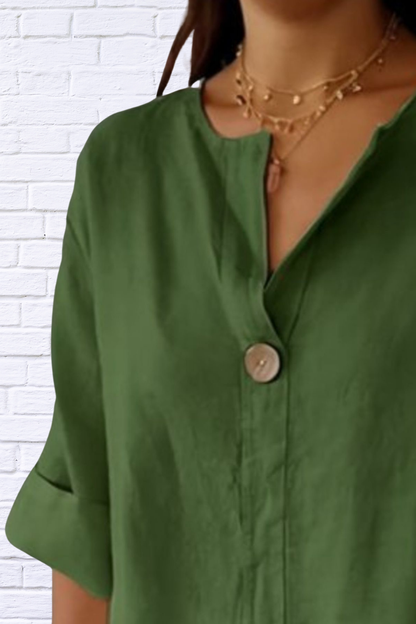 Full Size Linen Blend Notched Blouse Plus Size