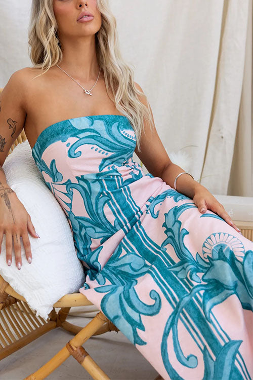 Strapless Tube Unique Print Swing Maxi Dress