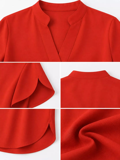 Notched Slit Short Sleeve Blouse