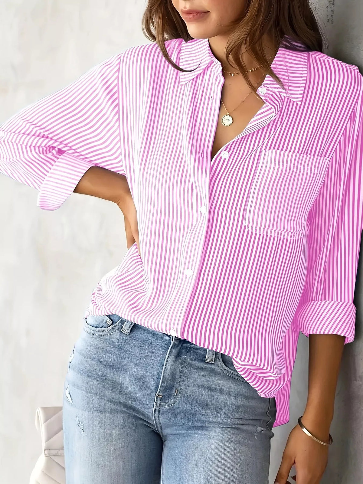 Full Size Striped Button-Down Long Sleeve Shirt Plus Size
