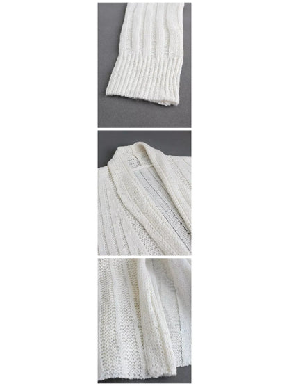 Elegant Ribbed Knit Open Front Flared Cardigan