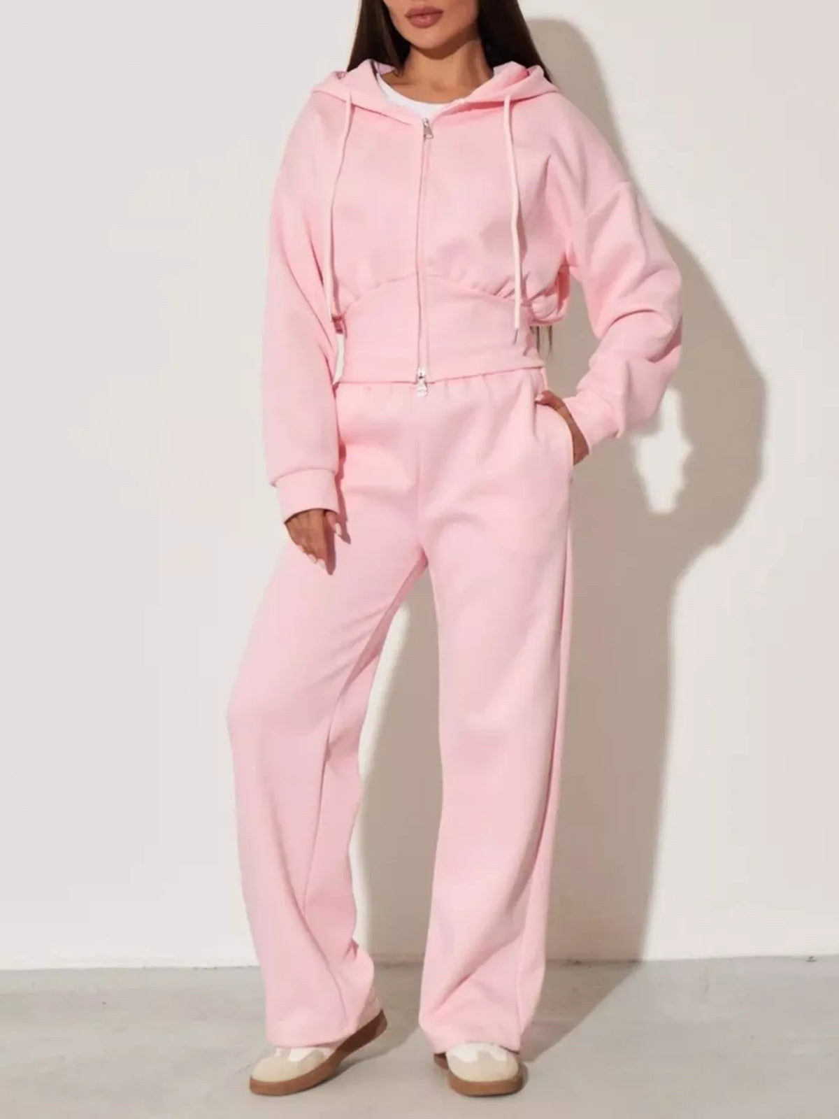 Zip-Up Hoodie and Wide-Leg Pants Set