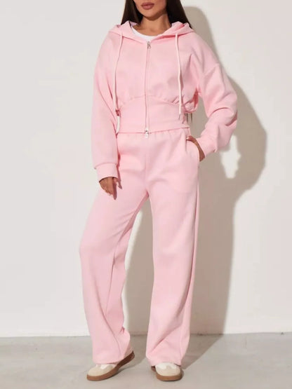 Zip-Up Hoodie and Wide-Leg Pants Set