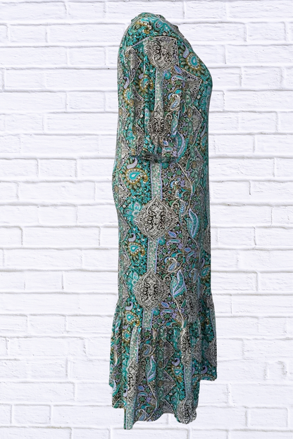 Bohemian Paisley Print Ruffle Hem Midi Dress
