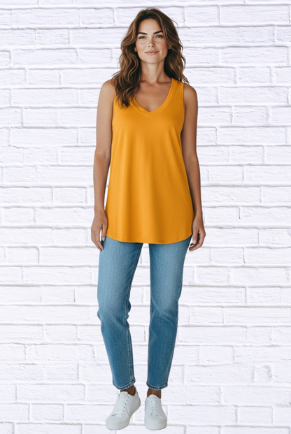 Women’s Soft Knit V-Neck Sleeveless Top – Lightweight Summer Tank in Multiple Colors Tangerine