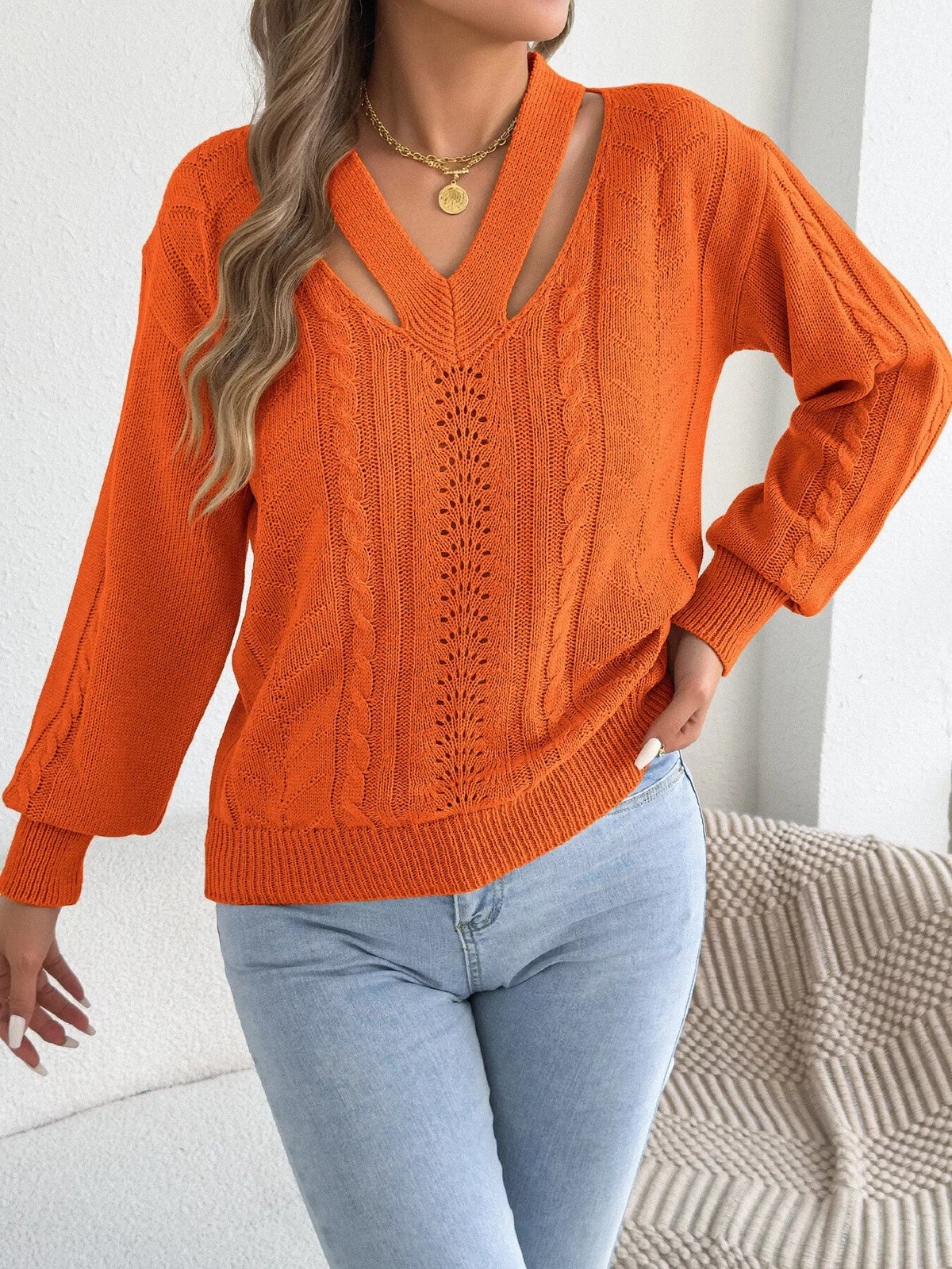 Cut-Out Cable Knit Sweater