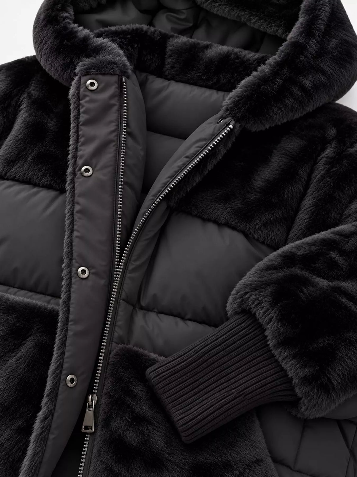 Full Size Faux Fur Hooded Puffer Outerwear Plus Size
