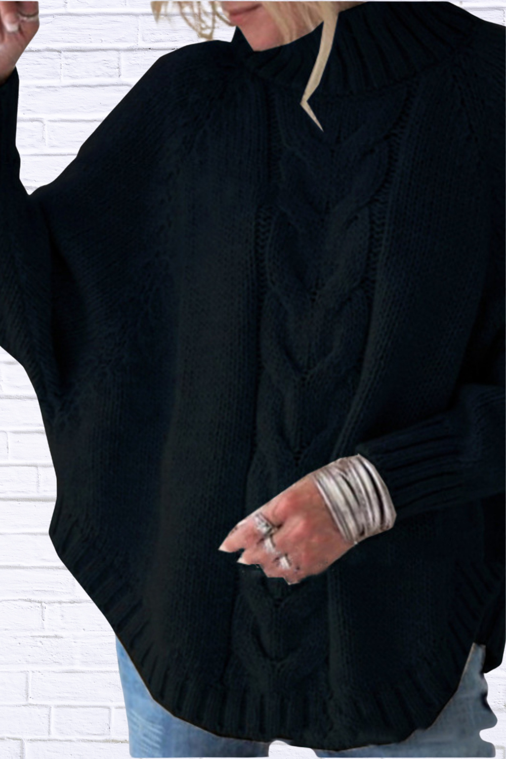 Full Size Cable-Knit Long Sleeve Sweater Plus Size