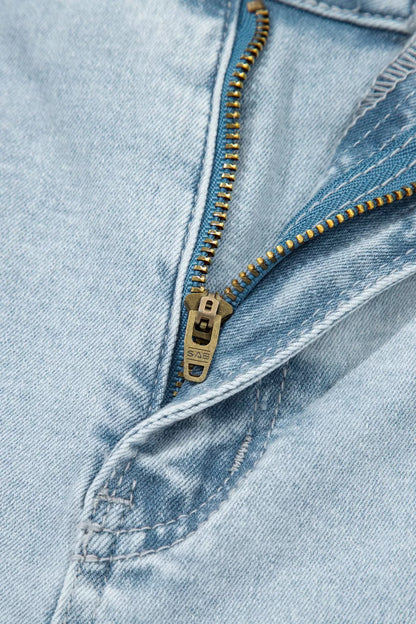 Light Wash Utility Pocket Straight Leg Jeans