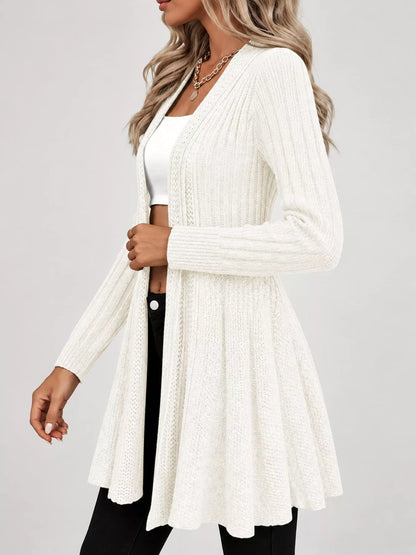Elegant Ribbed Knit Open Front Flared Cardigan