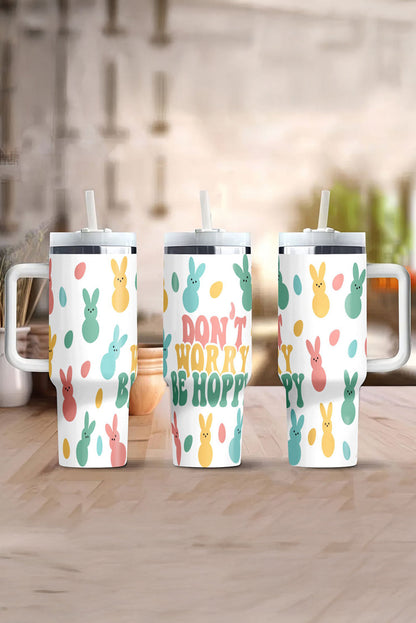 White DONT WORRY BE HOPPY Bunny Print Thermal Tumbler 40oz