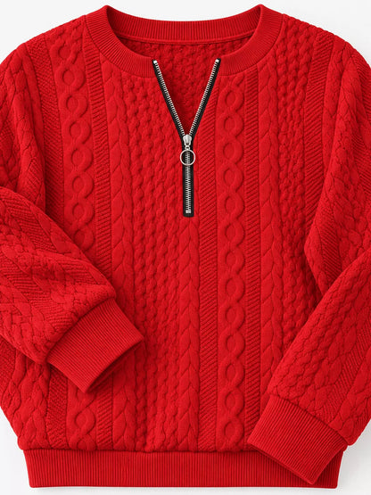 Full Size Quarter-Zip Cable Knit Sweatshirt Plus Size