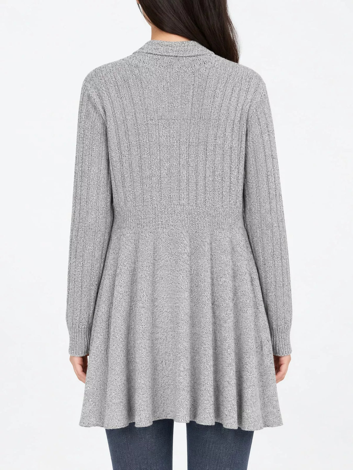 Elegant Ribbed Knit Open Front Flared Cardigan
