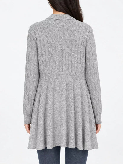 Elegant Ribbed Knit Open Front Flared Cardigan