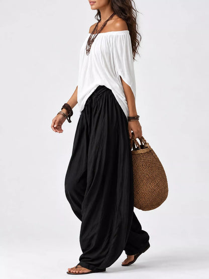 Full Size Off-Shoulder Top and Wide-Leg Harem Pants Set Plus Size