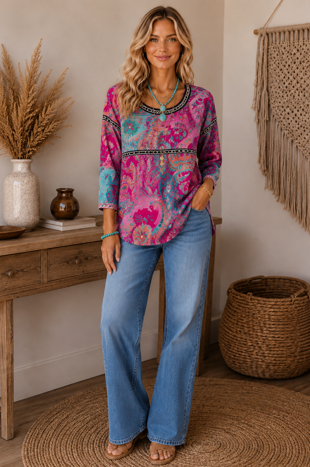Women's Pink Paisley Boho Blouse
