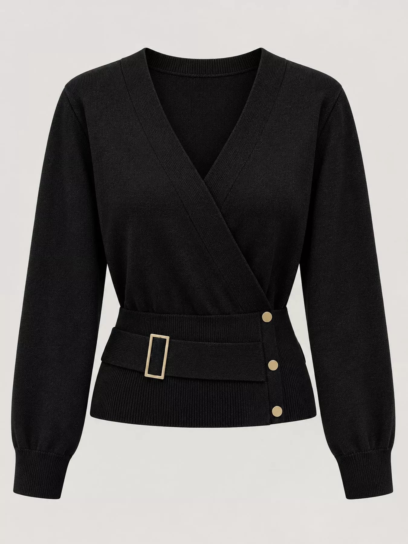 Surplice Elastic Waist Long Sleeve Knit Top