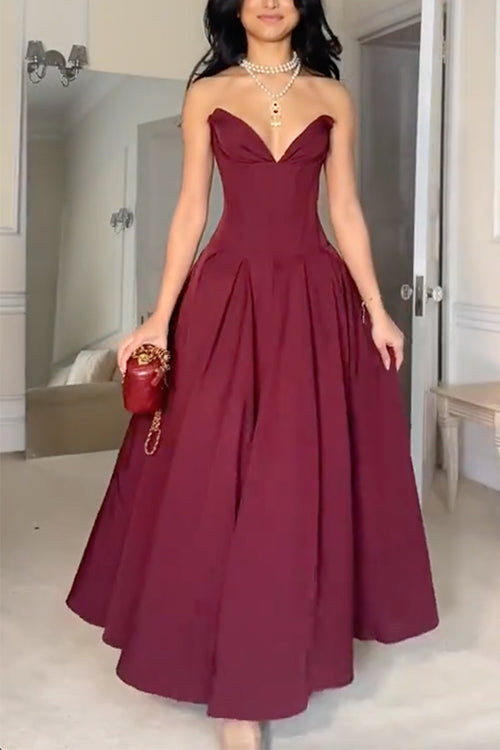 V Neck Strapless Corset Swing Maxi Dress