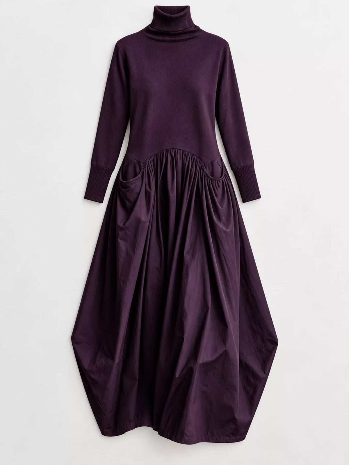 Turtleneck Maxi Dress with Long Sleeves and Pockets