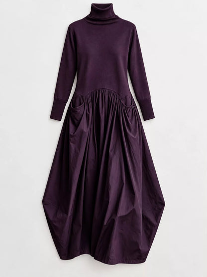 Turtleneck Maxi Dress with Long Sleeves and Pockets