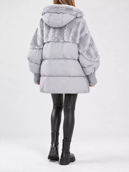 Full Size Faux Fur Hooded Puffer Outerwear Plus Size