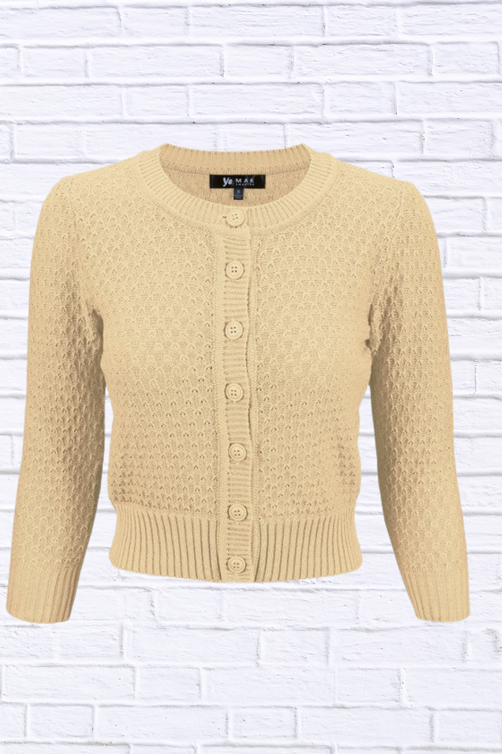 3/4 Sleeve Cute Pattern Cropped Cardigan Sweater Taupe