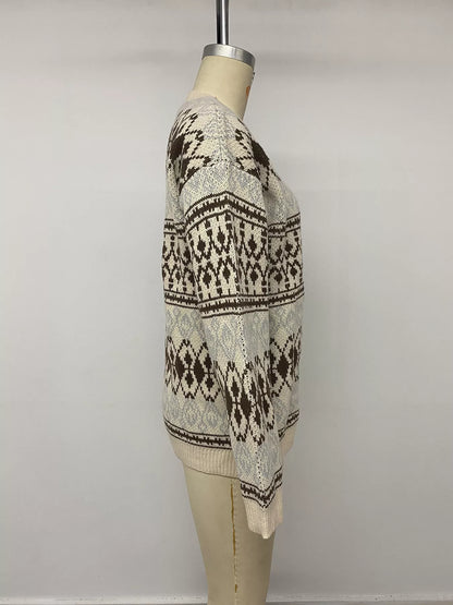 Fair Isle Pattern Crew Neck Sweater