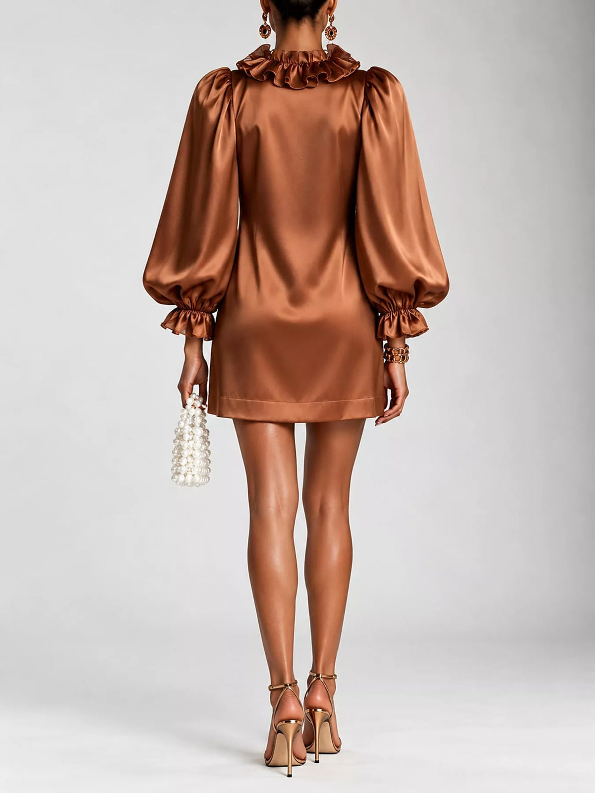 Ruffle Trim Puff Sleeve Mini Dress