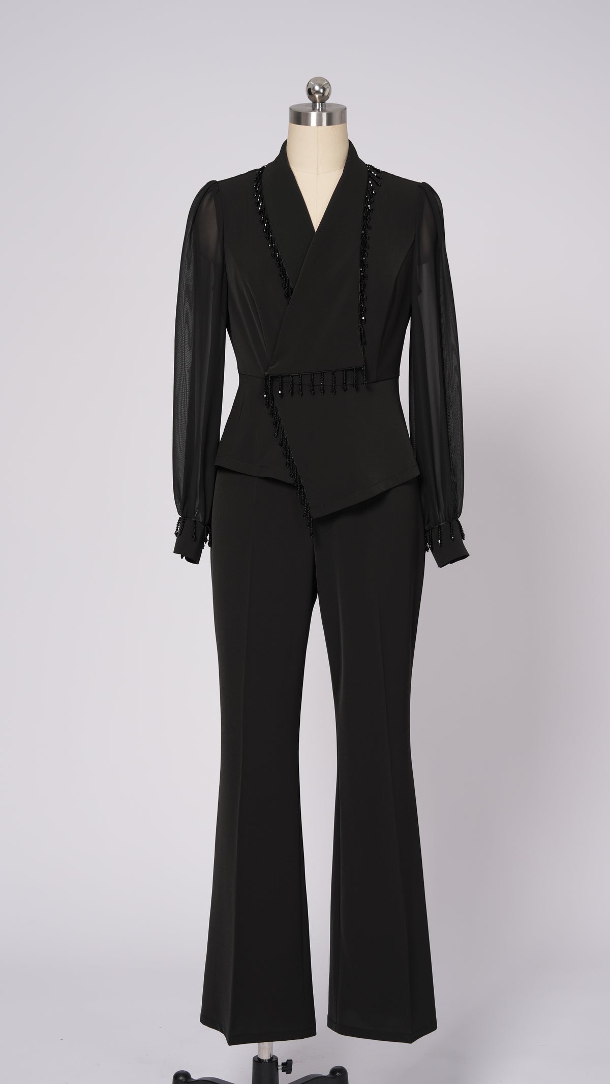 Women's Mesh Beaded Top & Wide-Leg Pants Set