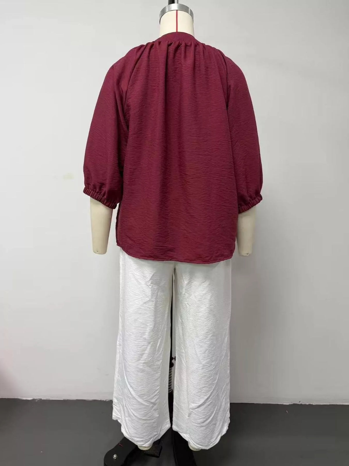 Notched Blouse and Wide-Leg Pants Set