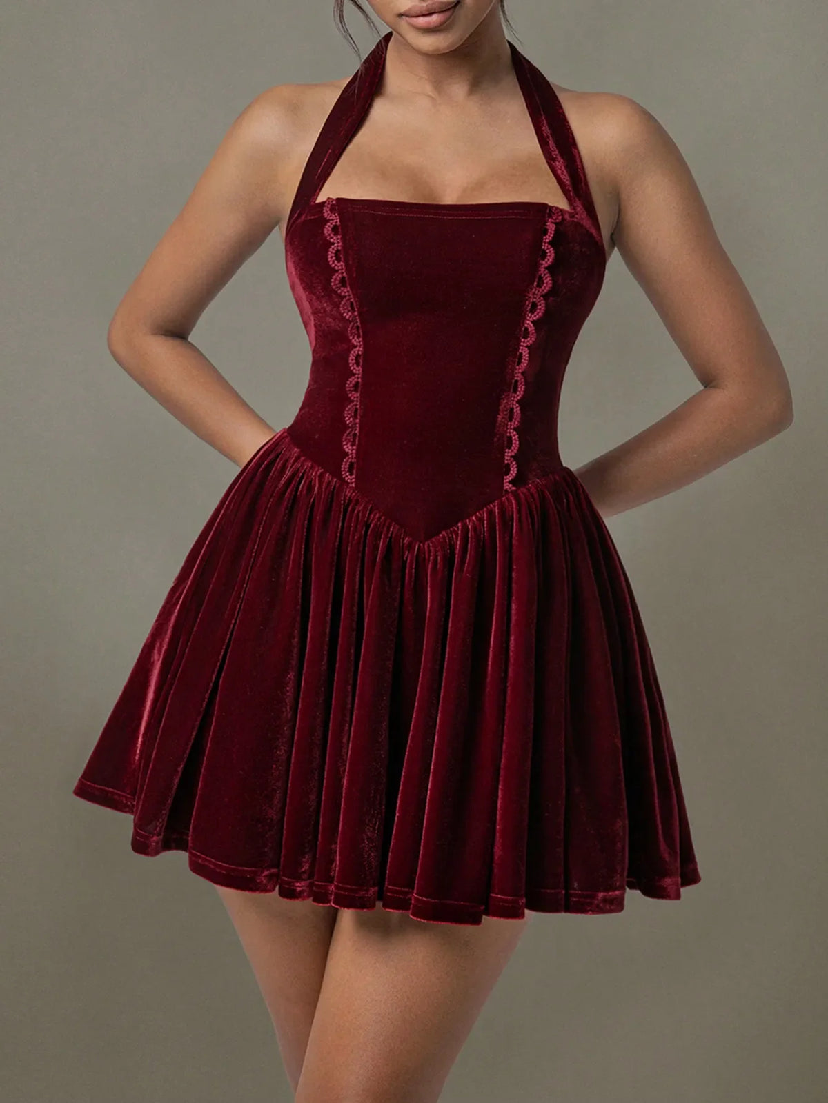 Kay's Velvet Halter Skater Dress