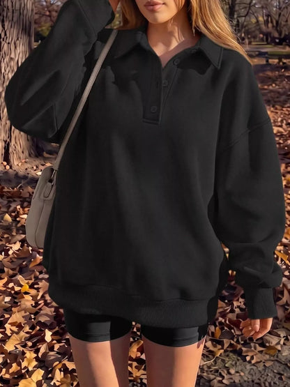 Button Detail Dropped Shoulder Sweatshirt